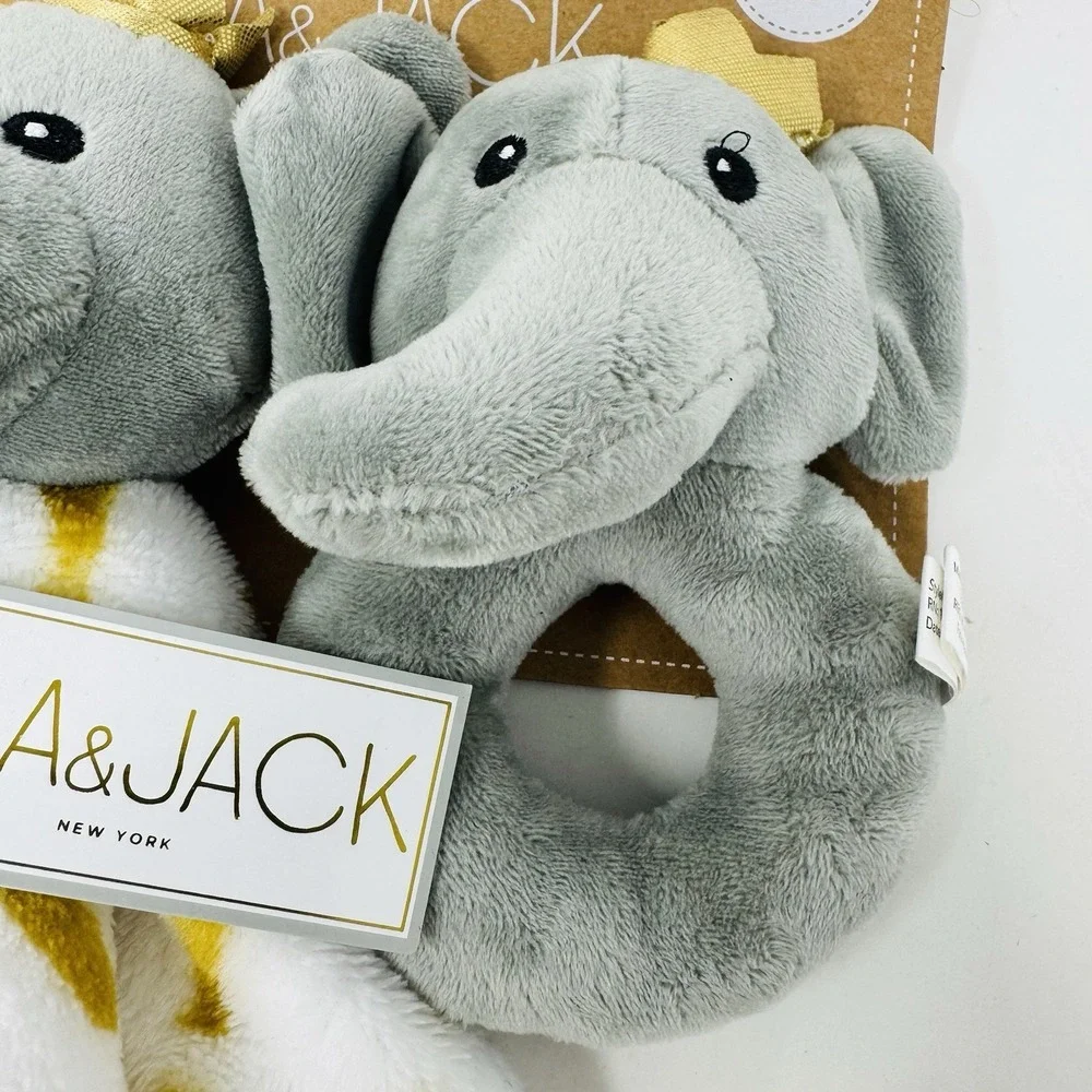 Lila & Jack Elephant Floral Flower Lovey Security Blanket Rattle 2pc Gift‎ Set